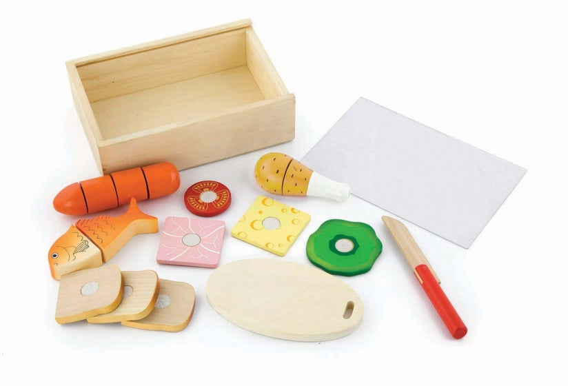 houten snijset snijplank met speelgoedeten 10-delig