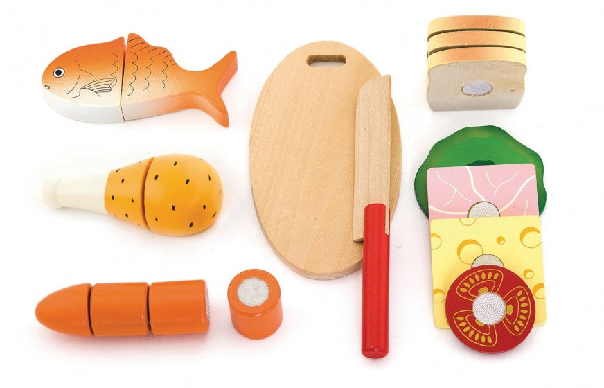 houten snijset snijplank met speelgoedeten 10-delig