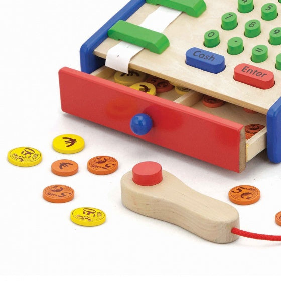 houten speelgoedkassa 18 cm multicolor