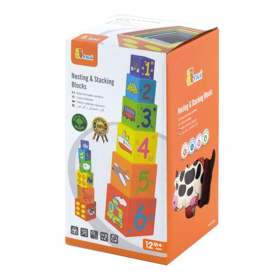houten stapeltoren 6-delig multicolor