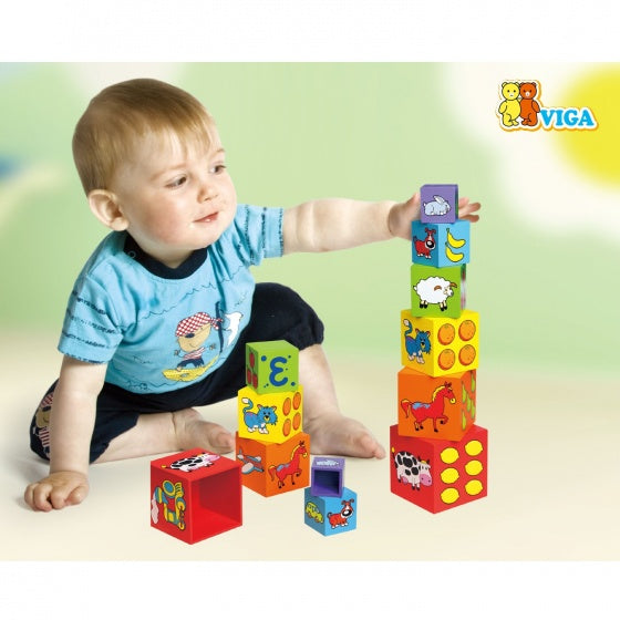 houten stapeltoren 6-delig multicolor