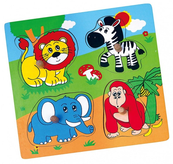 houten vormenpuzzel dierentuin 4 stukjes 22 cm