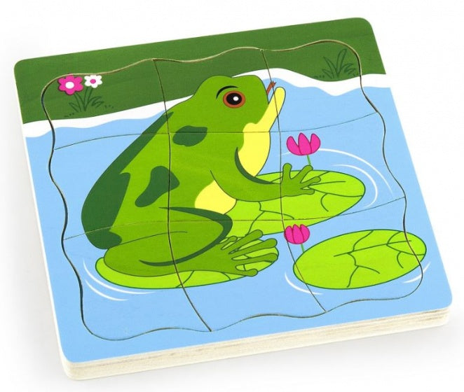 vormenpuzzel Kikker 4-laags junior hout 21 stukjes