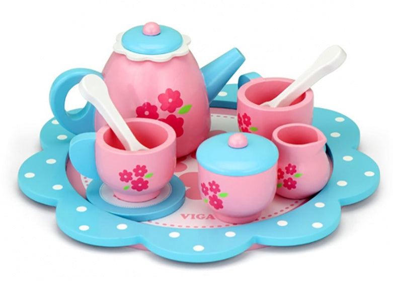 theeservies-set blauw/roze 10-delig