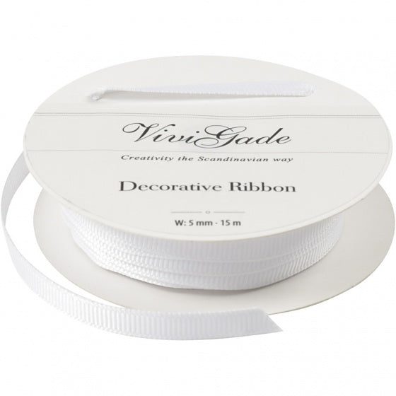 decoratielint Grosgrain 5 mm / 15 meter wit