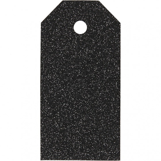 labels glitter 15 stuks 5 x 10 cm zwart karton