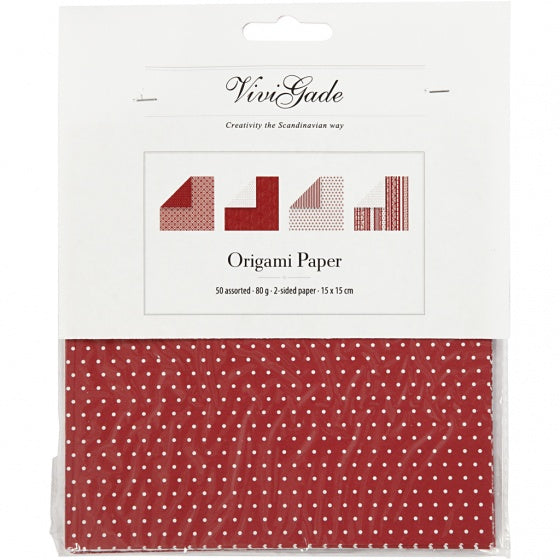 origamipapier 15 x 15 cm wit/rood 50 vellen