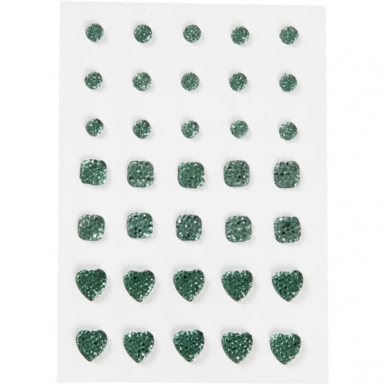 strasstenen groen rond/vierkant/hart 35 stuks