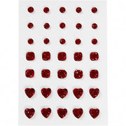 strasstenen rood rond/vierkant/hart 35 stuks
