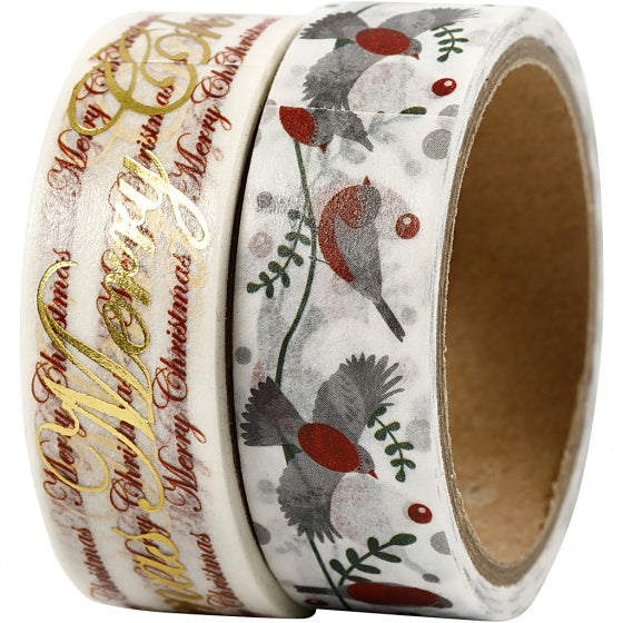 tape Merry Christmas en vogels 2 stuks 4 meter