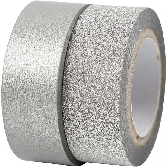 tape zilver/glitter 2 stuks