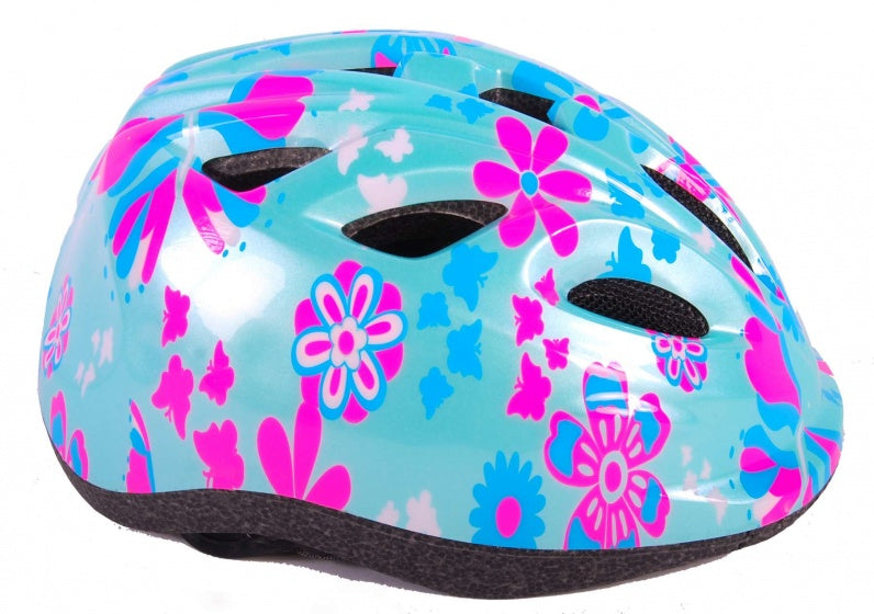 kinderhelm bloemetjes 47-51 cm blauw/roze