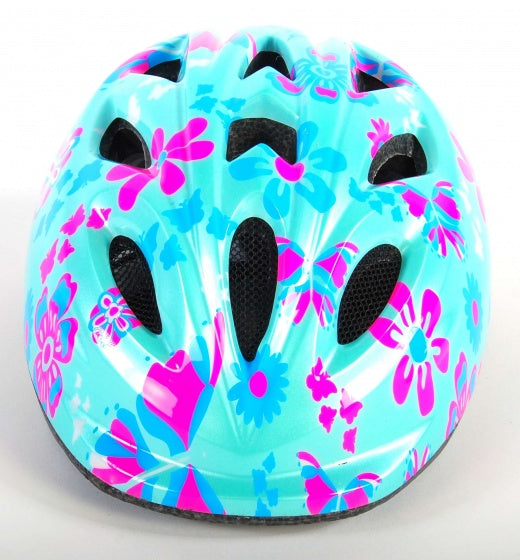 kinderhelm bloemetjes 47-51 cm blauw/roze