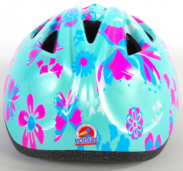 kinderhelm bloemetjes 47-51 cm blauw/roze