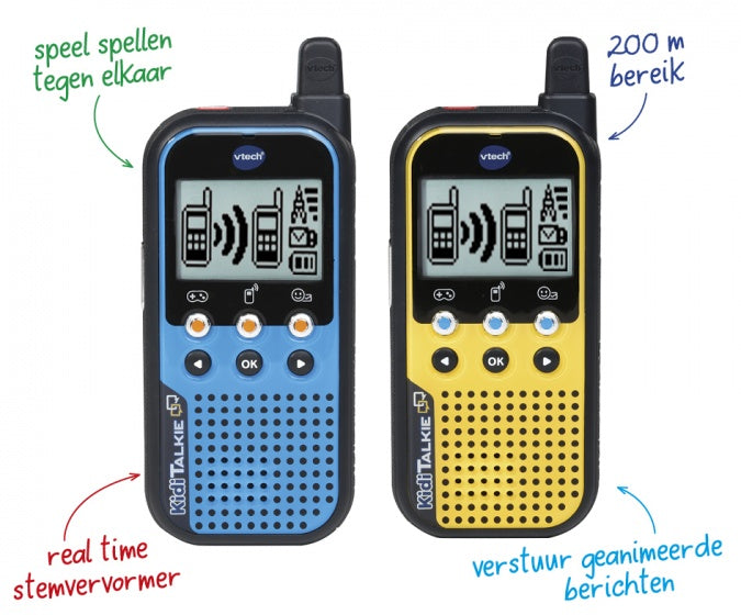 KidiTalkie walkietalkies 22 cm blauw en geel 2 stuks