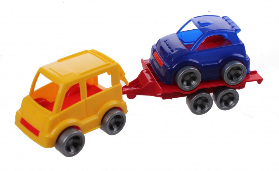 Kids Cars aanhanger met auto geel/blauw
