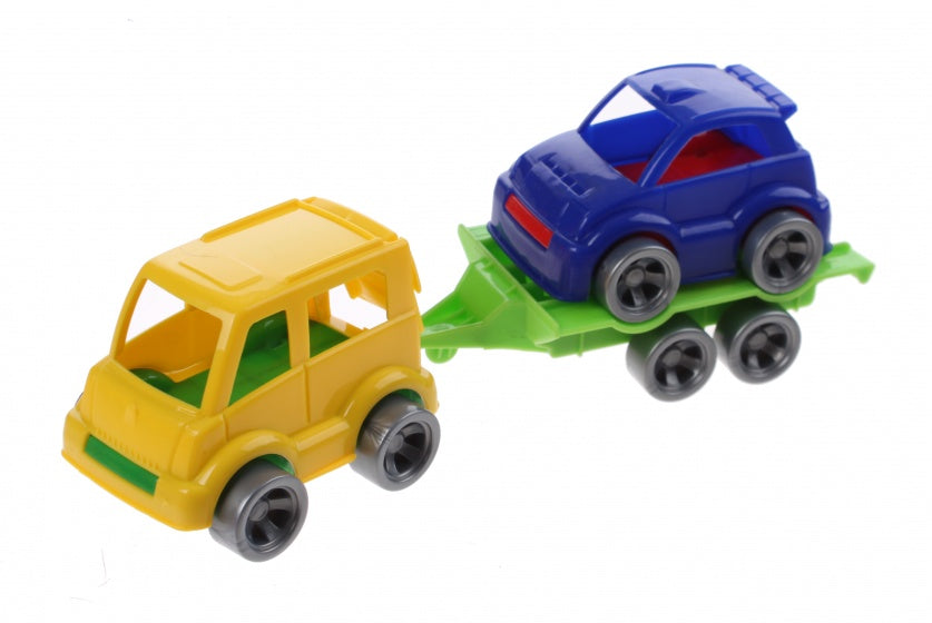 Kids Cars aanhanger met auto geel/blauw