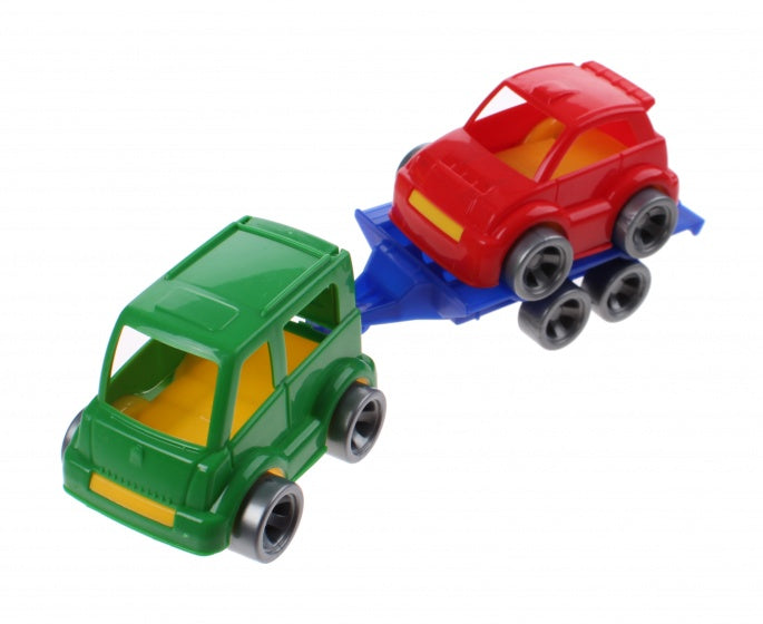 Kids Cars aanhanger met auto groen/rood