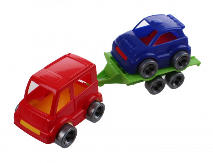 Kids Cars aanhanger met auto rood/blauw
