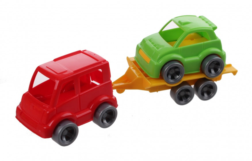 Kids Cars aanhanger met auto rood/groen