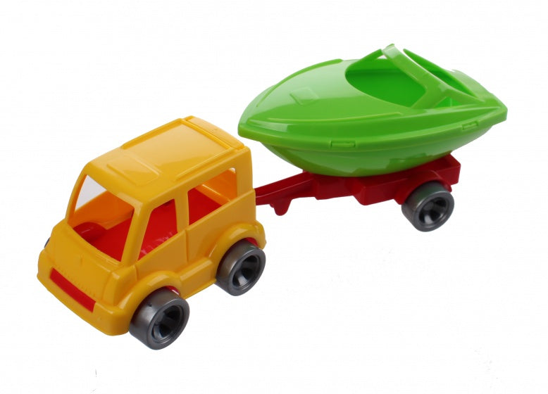 Kids Cars aanhanger met boot geel/groen