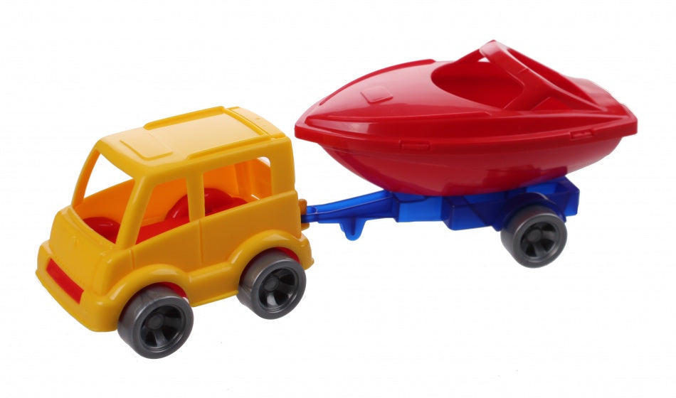 Kids Cars aanhanger met boot geel/rood