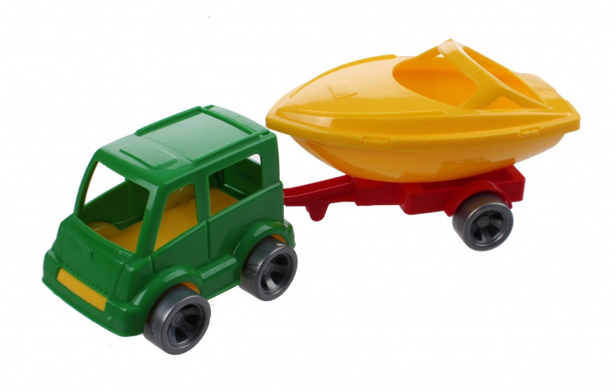 Kids Cars aanhanger met boot groen/geel