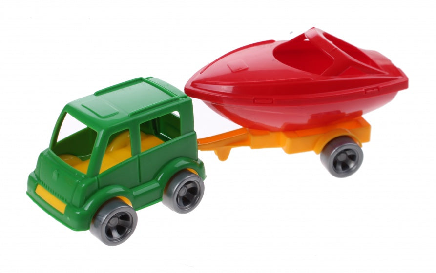 Kids Cars aanhanger met boot groen/rood