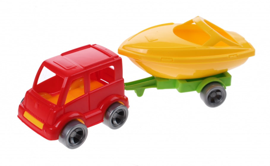 Kids Cars aanhanger met boot rood/geel