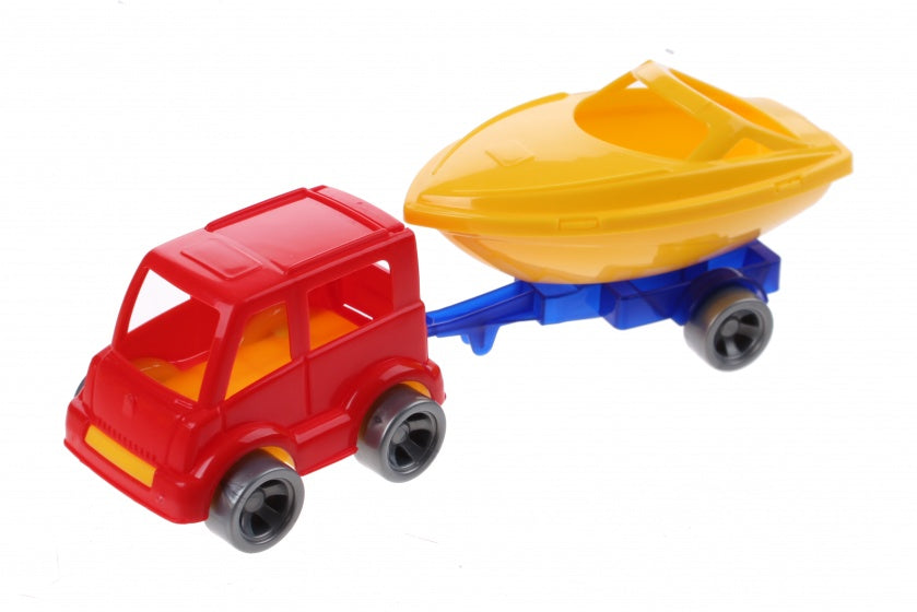 Kids Cars aanhanger met boot rood/geel