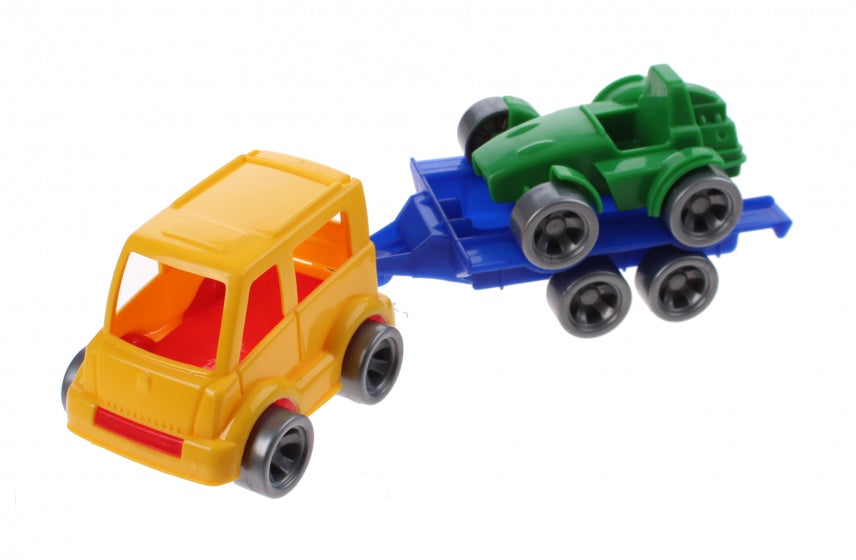 Kids Cars aanhanger met racewagen geel/groen