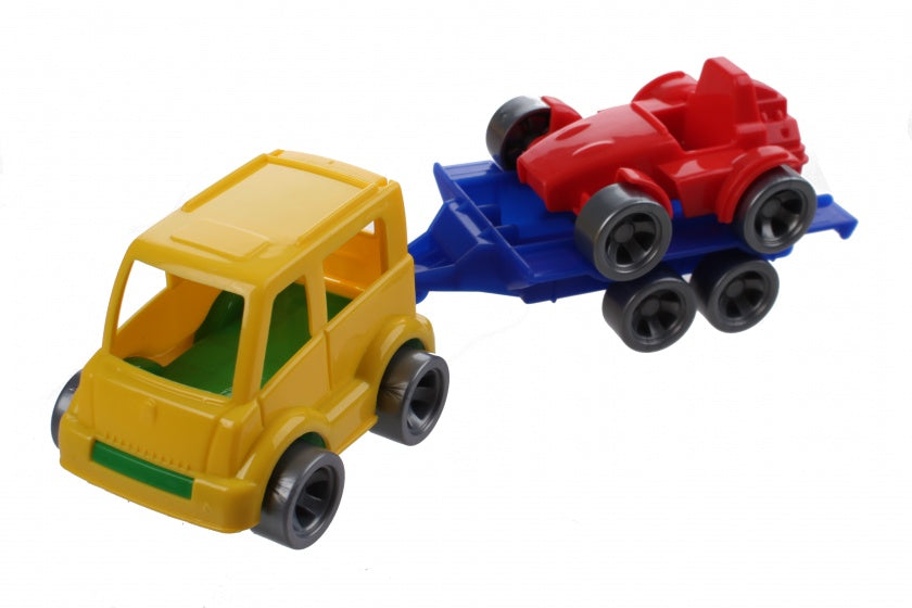 Kids Cars aanhanger met racewagen geel/rood