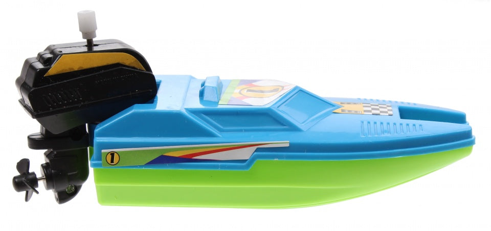 Opwindbare raceboot 15 cm blauw