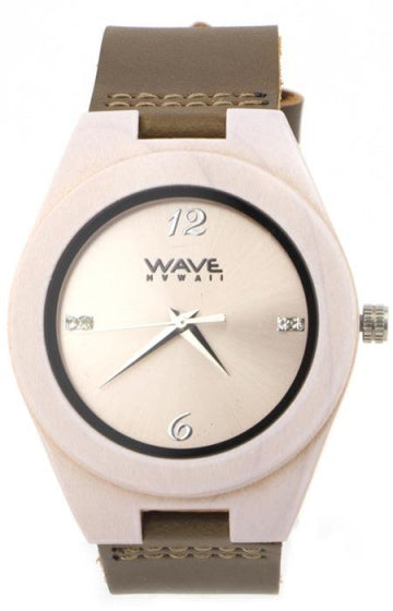 horloge Citizen Miyota heren 4 cm hout/leer wit/bruin