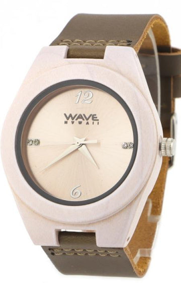 horloge Citizen Miyota heren 4 cm hout/leer wit/bruin