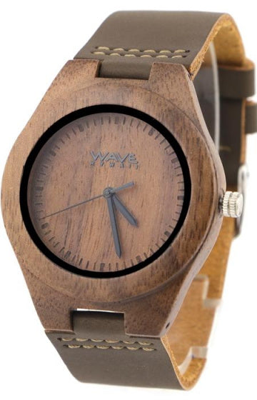 horloge Walnut heren 4 cm hout/leer bruin