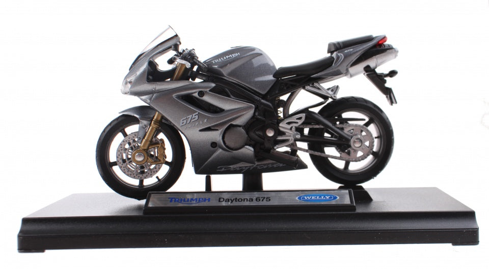 metalen motorminiatuur Triumph grijs 12 cm