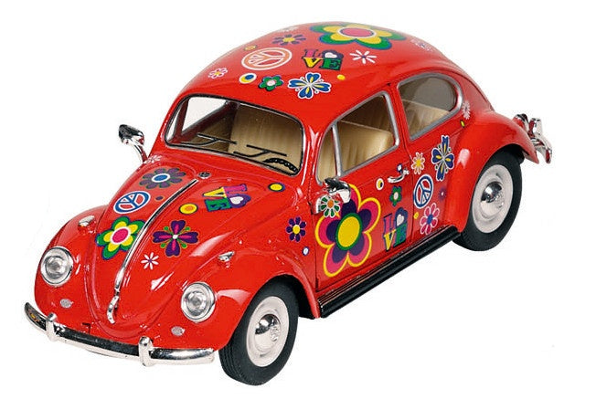 Metalen Volkswagen Kever Bloemen: 17 cm Rood